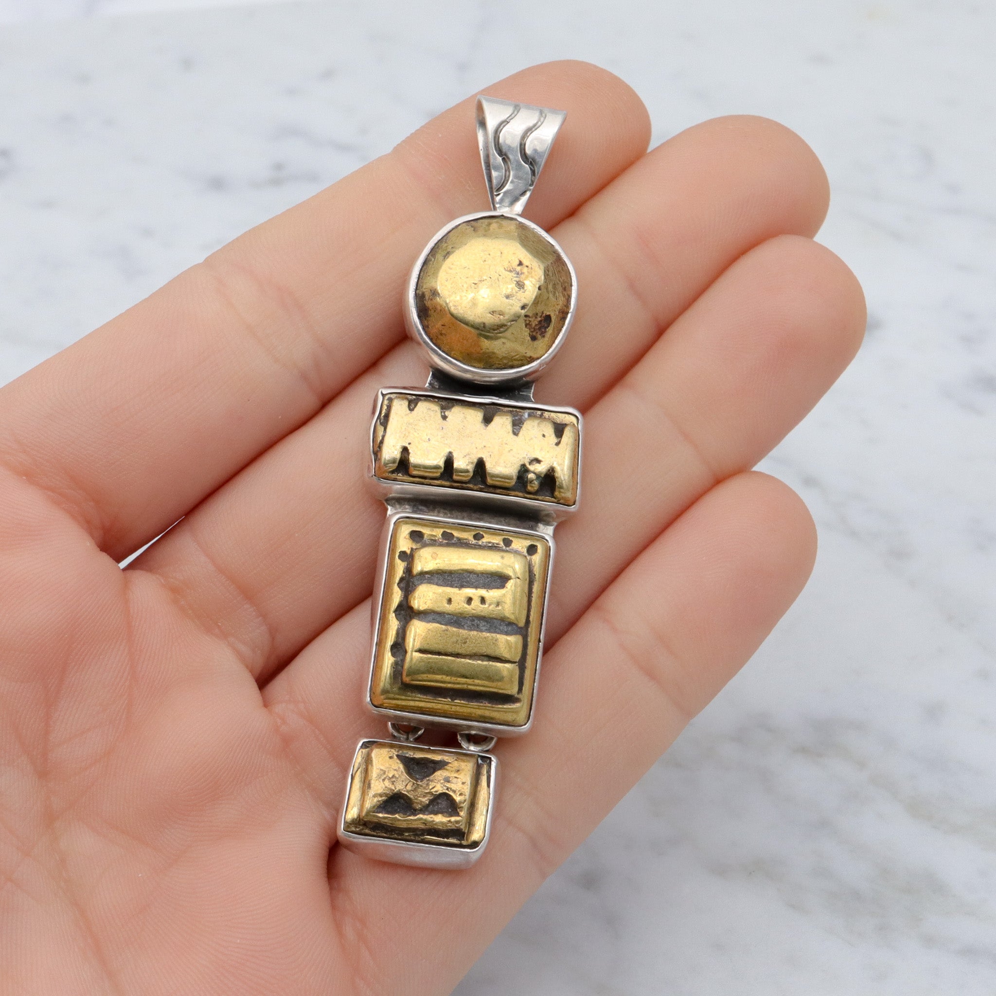 Retro Amy Kahn Russel sterling & carved pyrite pendant